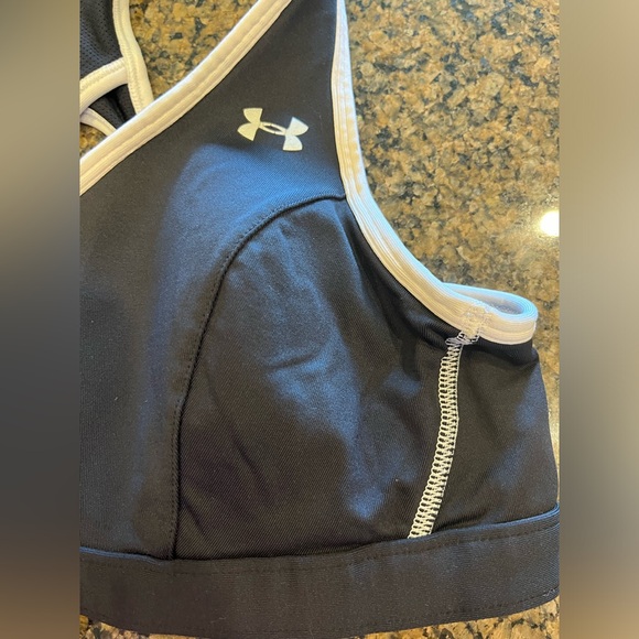Under Armour sports bra. Black with white trim. Size Medium 34-36 - Picture 6 of 9